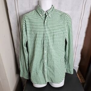 J. Crew Kelley Green Gingham Button Down 100% Cotton Men's Large Shirt